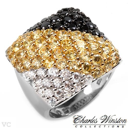 Charles Winston 3 tone beautiful 6ctw in black, gold and clear CZ set in solid sterling silver