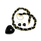  Braided black heart with black chain 24 in, with gold braid