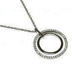  Rhodium 16in double round crystal necklace