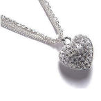 Silver 16in heart with crystal necklace