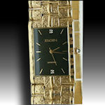 Mens Elgin gold tone elegant watch  two diamond gold plated black dial $45