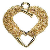 Tiffany inspired Gold  heart 25x25mm, high polish multi chain with toggle closure 8inL