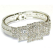 SILVER AND CLEAR RHINESTONE FOLD OVER BANGLE BELT STYLE WOW