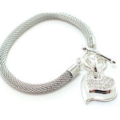 Silver toggle 2pc hearts with silver mesh band