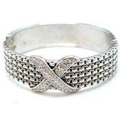 7255 $25 Designer lavish white gold X with crystals 1in w hinged metal bangle (3)