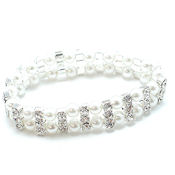 7268  $20 Austrian crystal, rhinestone between 2 rows of pearls, this is a stretch bracelet