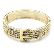 7275  $18 Gold and bold  Designer buckle belt hinged bangle with rhinestones (5)