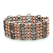 7321 $16 Gold and black tone bars between double rows  Rose gold pearl beads