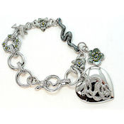 7346 $18 Designer inspired 3D heart silver, green flowers snake, crystals very understated!