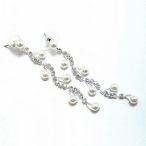 Elegant  1 and half inch drop pearl and cz earring