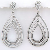 Sterling Silver  and Rhodium plate, dangling crystal Tear Drops  1.5inW 3in L