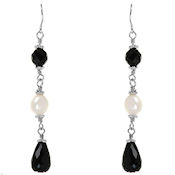 Sterling Silver and  freshwater 6mm pearl Onyx 60mmL
