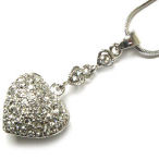 Designer Puff Rhodium  heart 18 inch  with 2 inch drop cluster of cz's