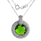 Solid Sterling Silver 18in necklace with 1.22ct of green crystal and clear cz's