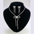 Silver rhinestone Ribbon necklace and earring 13.5 inch with 4 inch ext.