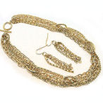 Multi chain gold-tone necklace with matchng earrings