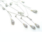 Long is in and 36 inch long Silver matallic bead necklace makes this a very IN style with earrings