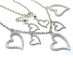 Hearts of love in silver and rhodium mesh 16 inch with (2) shiny earrings