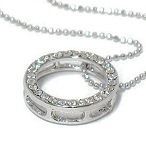 White gold plating crystal 18x18mm circle on 16 inch ball chain