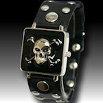 Gothic mens black leather wide band black  enamel SPRING loaded face case HOT watch $47