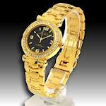 Ladies Ma Bella goldtone watch with stunning black face surrounded by fine cz's $45