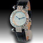 This is a very Distinctive black thick leather band with  silver and unique style Rhinestones,  this watch gets attention!