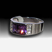 Emerald cut Amethyst surrounded by high quality Diamoniques set in 925 Sterling Silver brushed and high polished