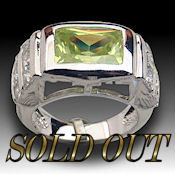 What a magnificent solid 925 Sterling Silver Rhodium Plated ring with pale green or clear diamoniques