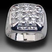 Distinctive and very high grade 925 Sterling silver Rhodium Plated with a cluster of the finest Diamoniques