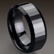 Very unusual highly detailed Black Ceramic Zirconia multi faceted high polish 8mm ring