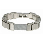 316 Stainless steel with White  Carbon Fiber 9in. 14.5mm wide and this bracelet IS resizable!