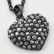 Hematite-tone rhinestone heart 25in black chain