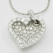 Silver, clear CZ heart 17in chain