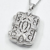 Adorable Silver and CZ locket 16.75inL .75inW 1.6inL opens