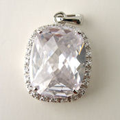Sterling Silver 15X20mm mufti-faceted crystal, 4mm pendant hole