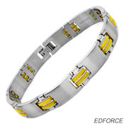 8241 $30 Stainless Steel and Yellow Rubber Bracelet with a fold over clasp, 48g 11mm wide, 9.25 in long, 3mm deep