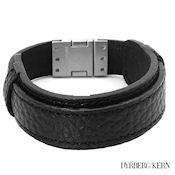 8249 $46 D&K Lexin collection, black Leather and Stainless steel 23.5g 7.5in Long