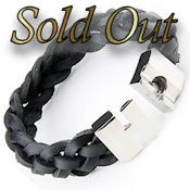 8253 $40 Black leather woven bracelet, magnetic clasp, 8.5in long 16mm wide