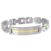 8259 $250 Men's Titanium and 14K bracelet,  Gold plated down the center from  end to end, 34.4grams fold over clasp  8in long  bracelet MSRP $649