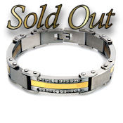 8263 $50 316L Stainless Steel and Gold IP plate, high polish and mat Finish AAA CZ Stones, 9 in long 15mm wide 5 mm deep